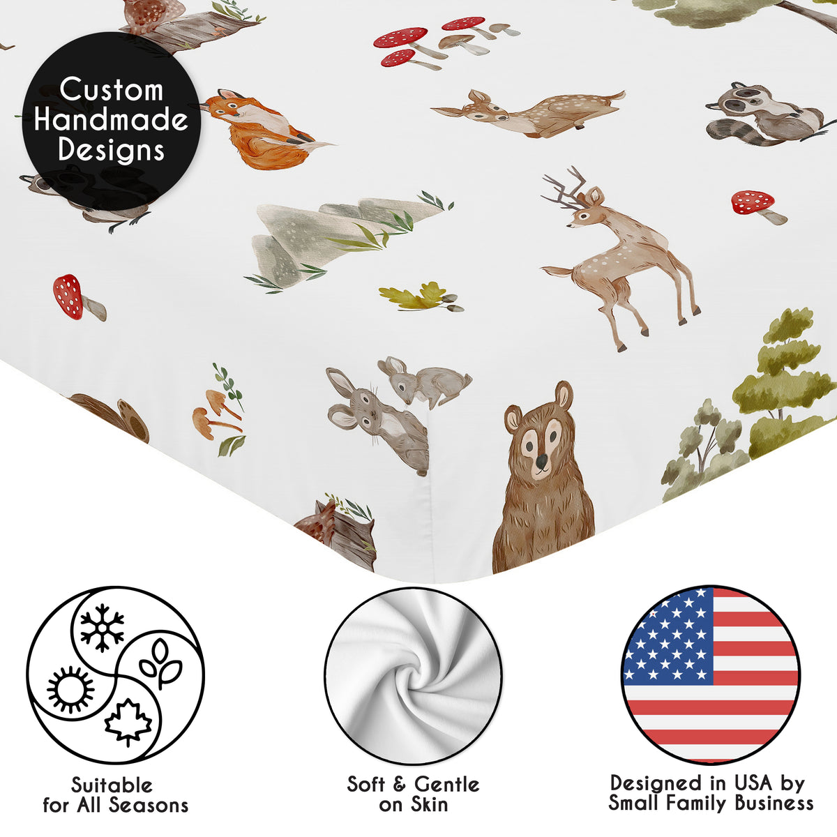 Watercolor Woodland Forest Animals Crib Sheet