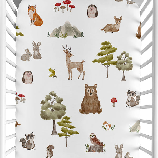 Watercolor Woodland Forest Animals Crib Sheet