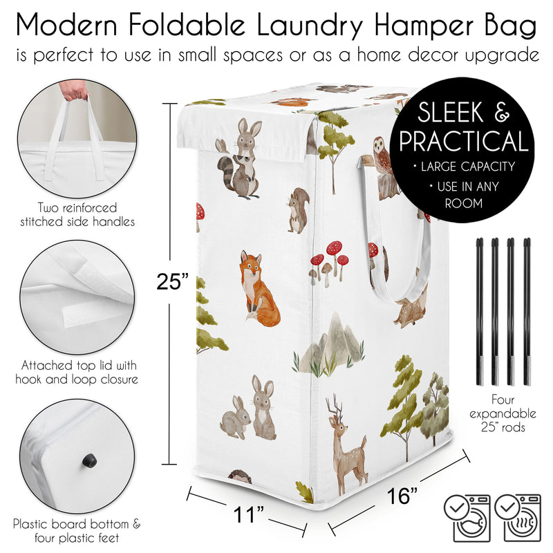 Watercolor Woodland Forest Animals Collection Laundry Hamper with Handles