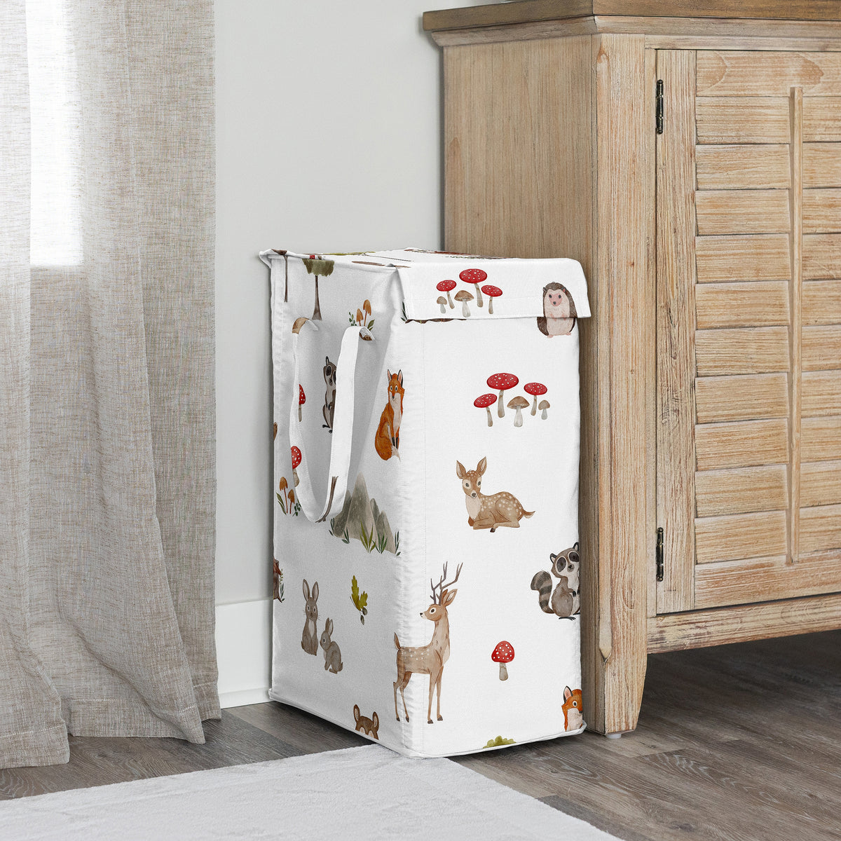 Watercolor Woodland Forest Animals Collection Laundry Hamper with Handles