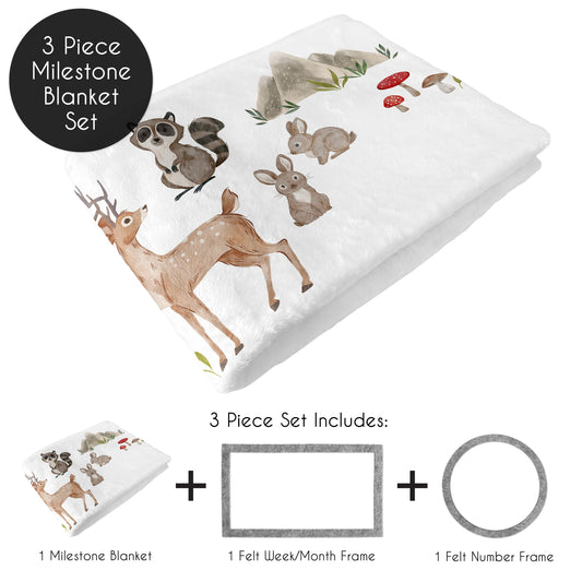 Watercolor Woodland Forest Animals Collection Monthly Milestone Baby Blanket