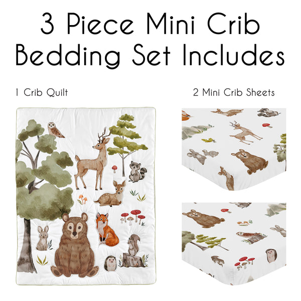 Watercolor Woodland Forest Animals 3 Piece Mini Crib Bedding Set alternate view