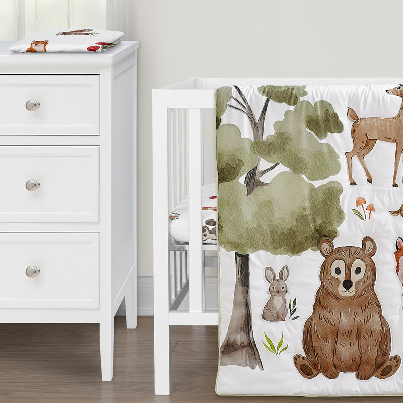 Watercolor Woodland Forest Animals 3 Piece Mini Crib Bedding Set