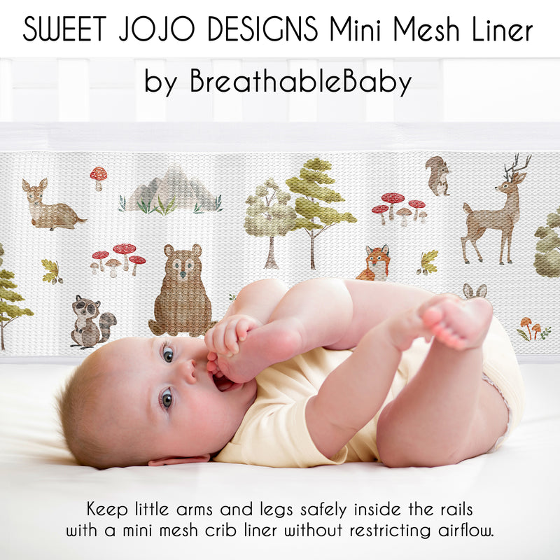 Watercolor Woodland Forest Animals Sweet Jojo Designs + BreathableBaby Breathable Mini Mesh Crib Liner Anti Bumper Pad