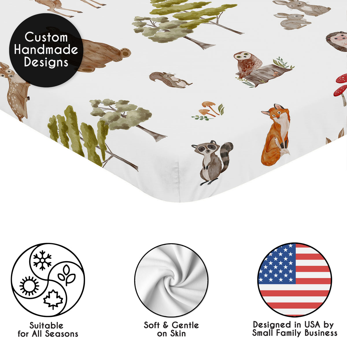 Watercolor Woodland Forest Animals Collection Mini Crib Sheet