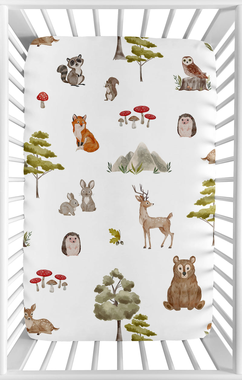 Watercolor Woodland Forest Animals Collection Mini Crib Sheet