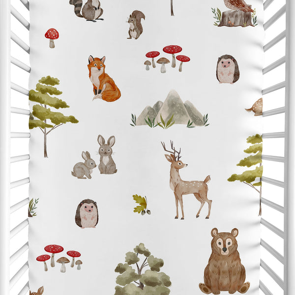 Watercolor Woodland Forest Animals Collection Mini Crib Sheet