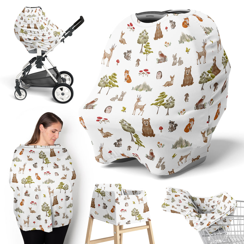 Watercolor Woodland Forest Animals Collection Multi Use Baby Car Seat and Nursing Cover