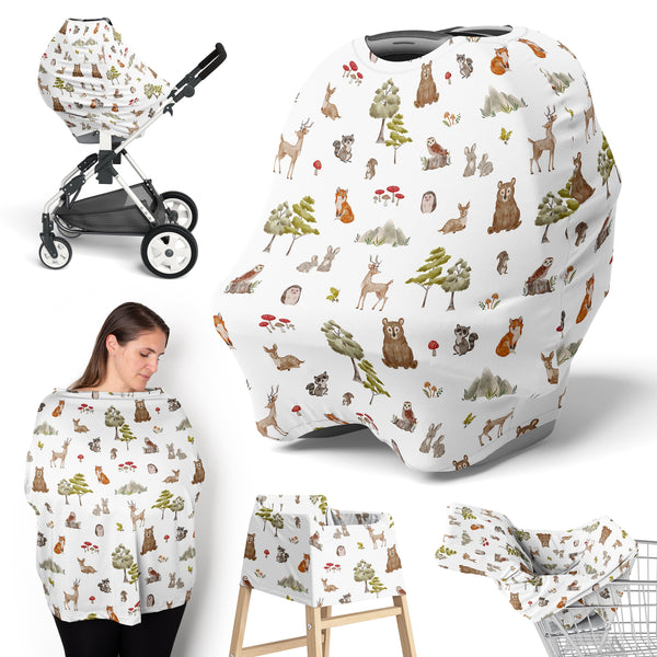 Watercolor Woodland Forest Animals Collection Multi Use Baby Car Seat and Nursing Cover