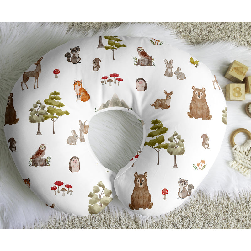 Watercolor Woodland Forest Animals Collection Nursing Breastfeeding Pillow Cover