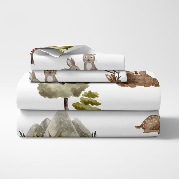 Watercolor Woodland Forest Animals Queen Sheet Set alternate view