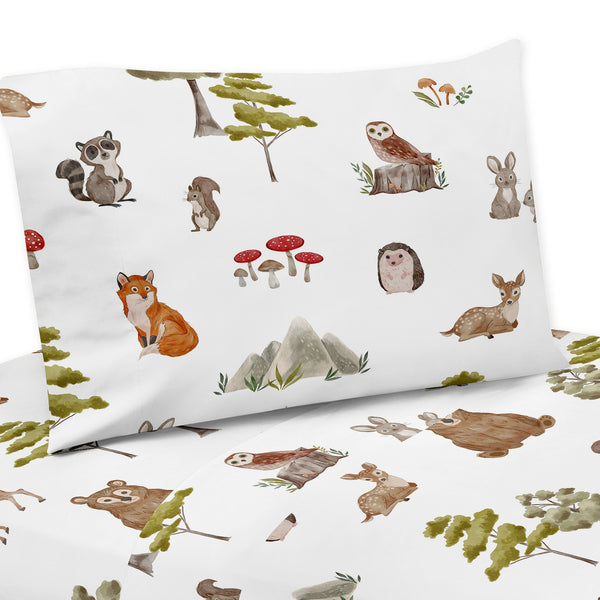 Watercolor Woodland Forest Animals Queen Sheet Set