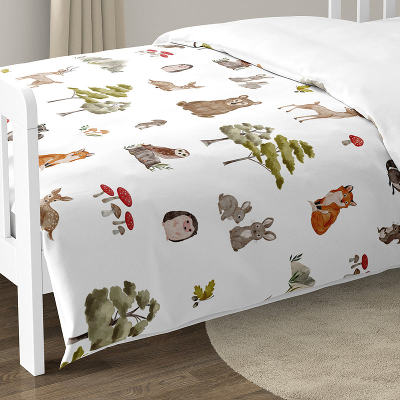 Watercolor Woodland Forest Animals Toddler Bedding