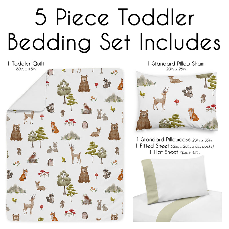 Watercolor Woodland Forest Animals Toddler Bedding