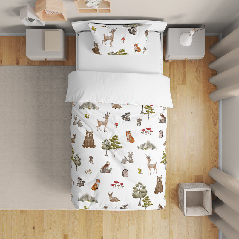 Watercolor Woodland Forest Animals Toddler Bedding