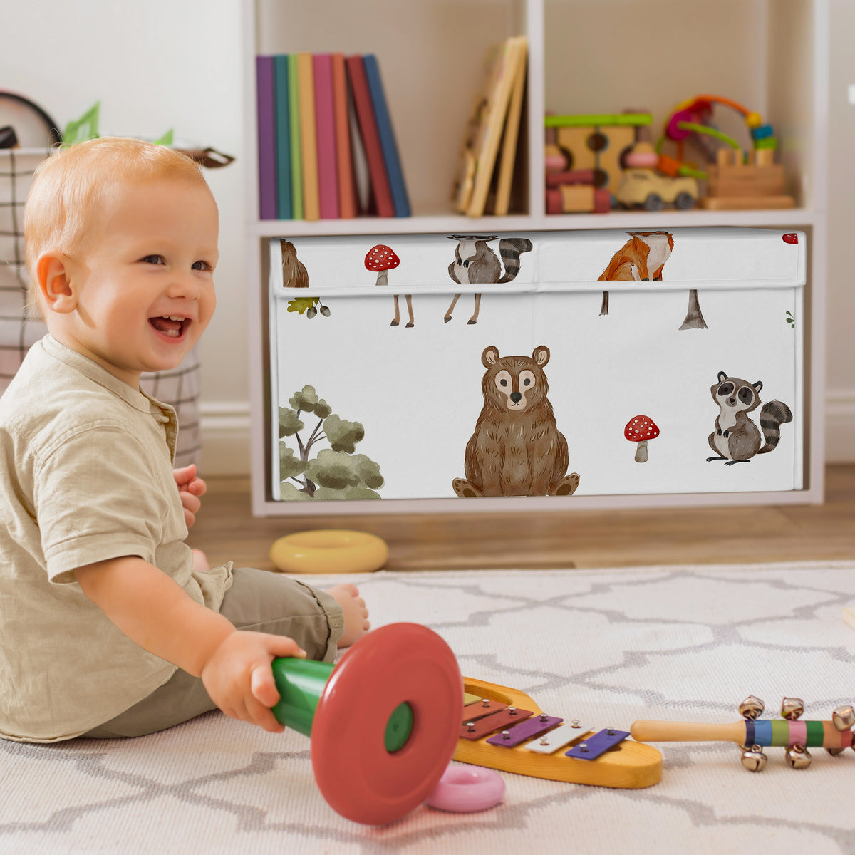 Watercolor Woodland Forest Animals Fabric Toy Bin Storage