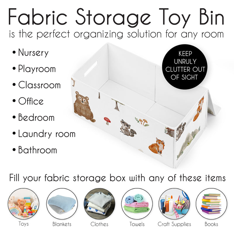 Watercolor Woodland Forest Animals Fabric Toy Bin Storage