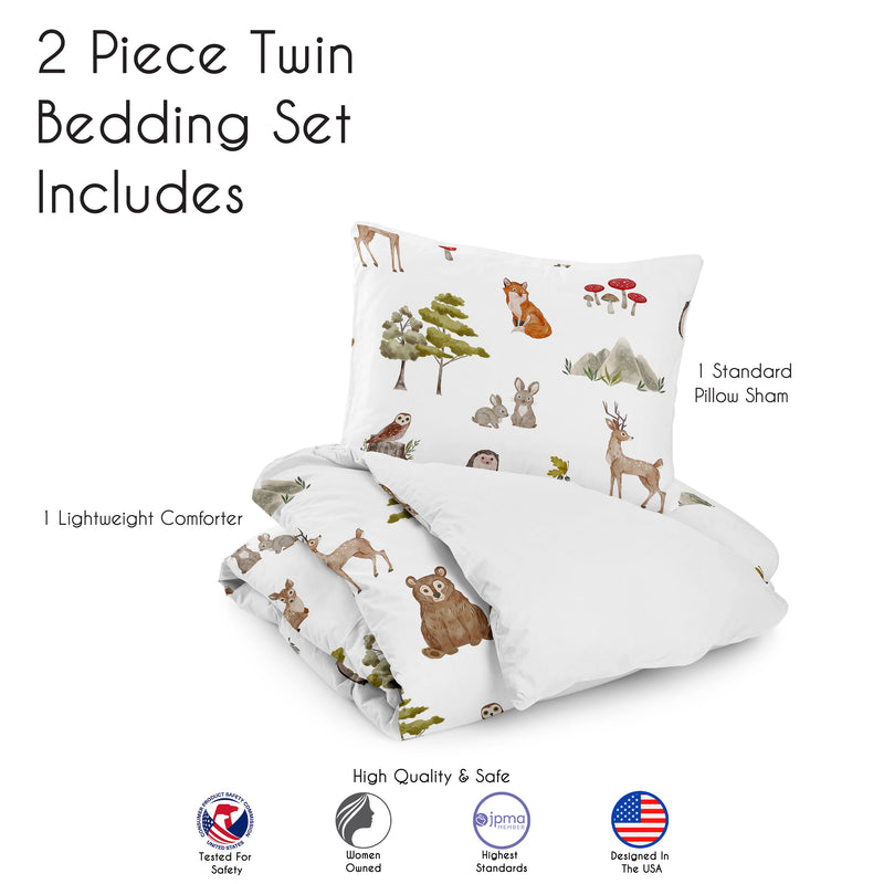 Watercolor Woodland Forest Animals Collection Twin Bedding