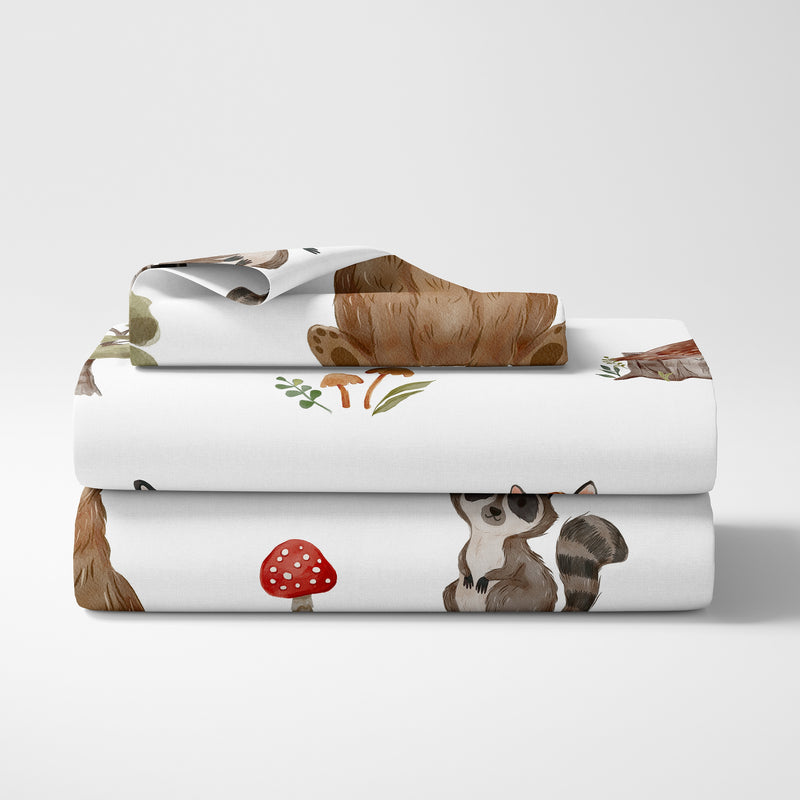 Watercolor Woodland Forest Animals Twin Sheet Set