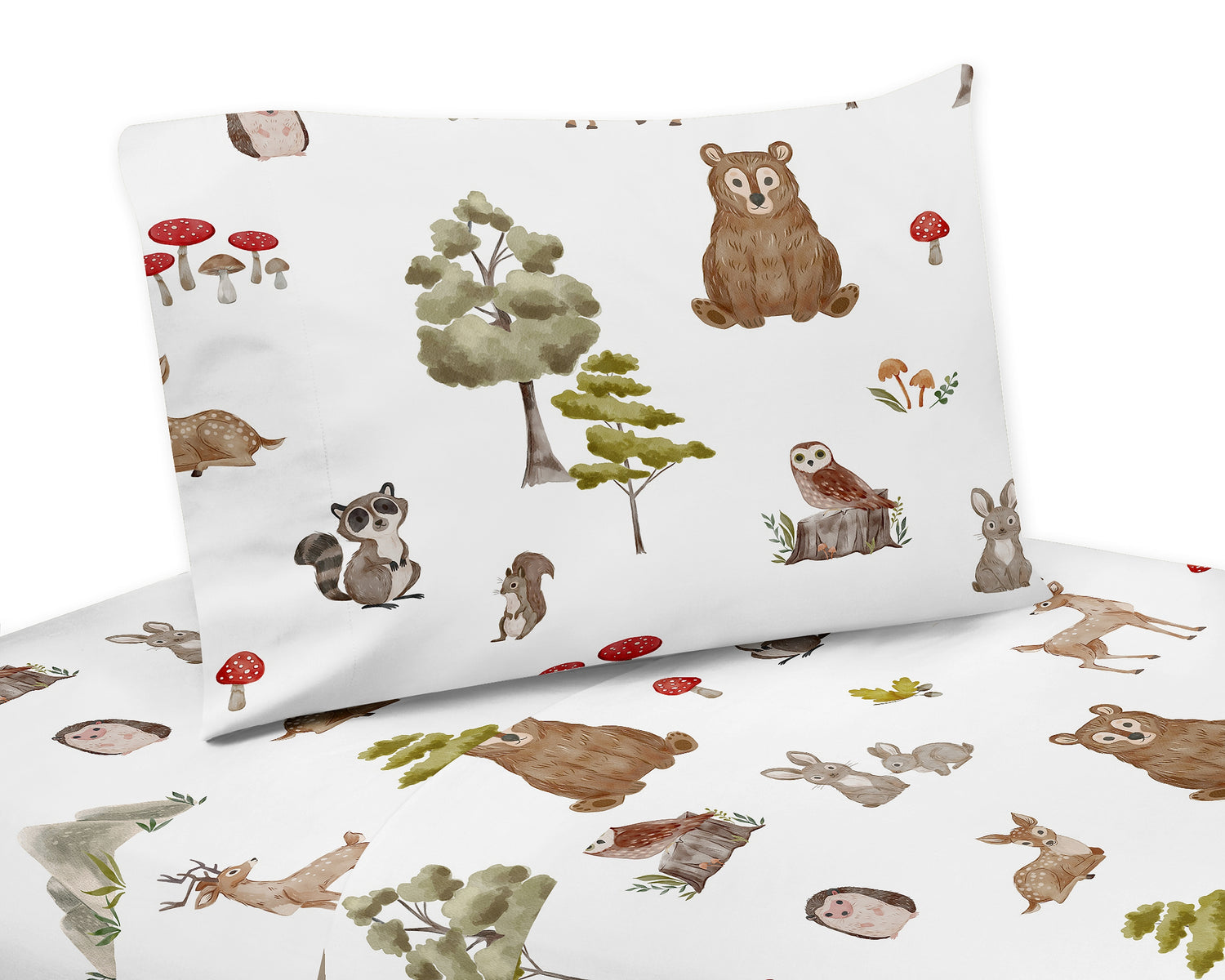 Watercolor Woodland Forest Animals Twin Sheet Set