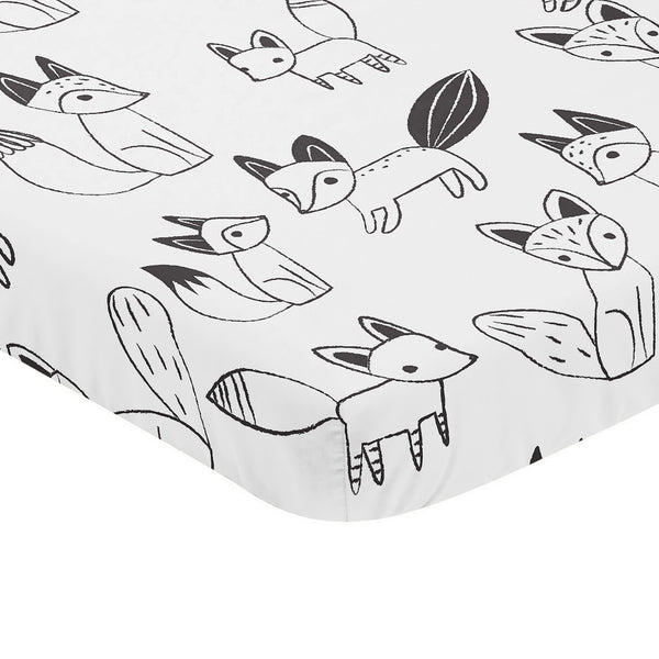 Fox Black And White Collection Mini Crib Sheet alternate view