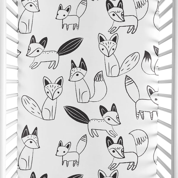 Fox Black And White Collection Mini Crib Sheet