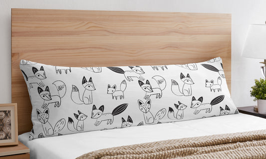 Fox Black and White Collection Full Length Body Pillow Cover