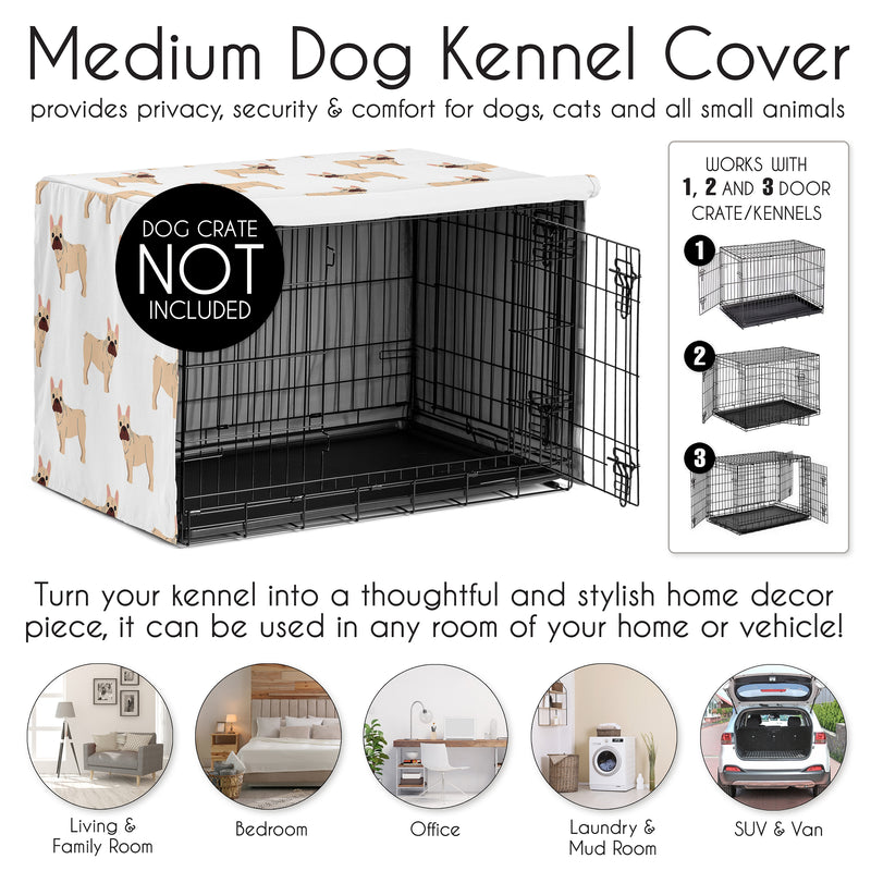 Cartoon Puppy Collection Dog Crate Kennel Cover 36in. - Frenchie Print