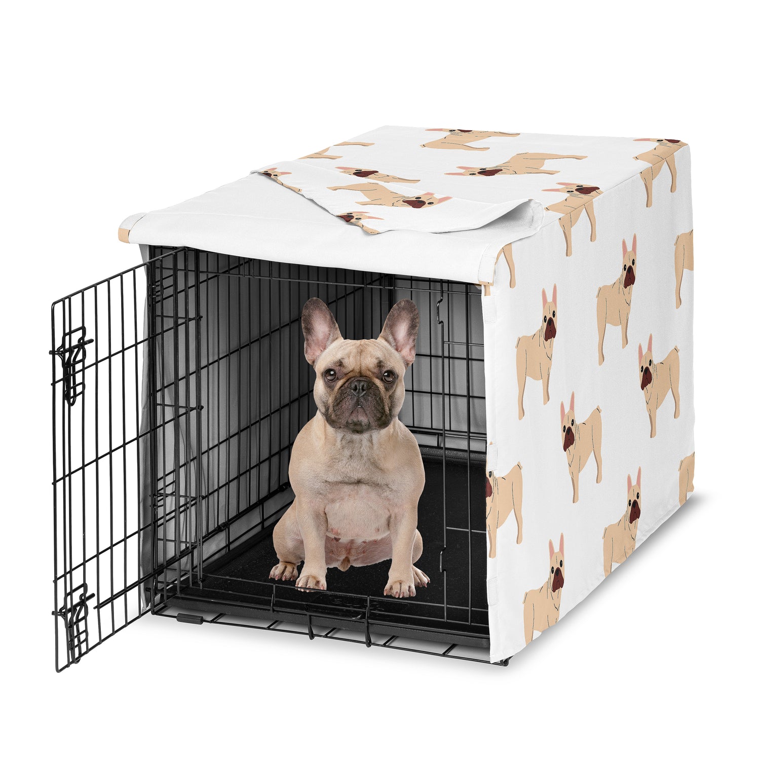 Cartoon Puppy Collection Dog Crate Kennel Cover 36in. - Frenchie Print