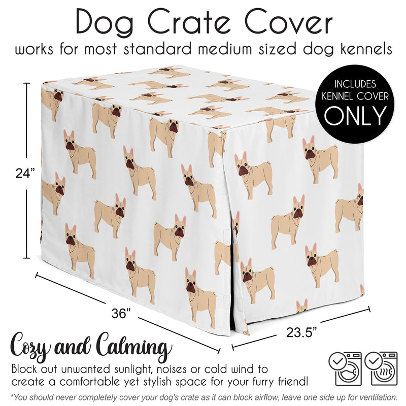 Cartoon Puppy Collection Dog Crate Kennel Cover 36in. - Frenchie Print