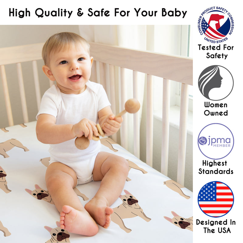 Cartoon Puppy Collection Frenchie Crib Sheet