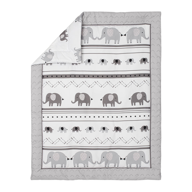 Boho Elephant Grey and White Collection 3 Piece Crib Bedding