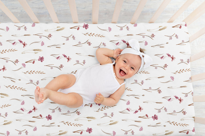 Watercolor Floral Garden Pink Collection Crib Sheet