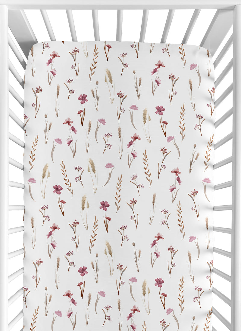 Watercolor Floral Garden Pink Collection Crib Sheet