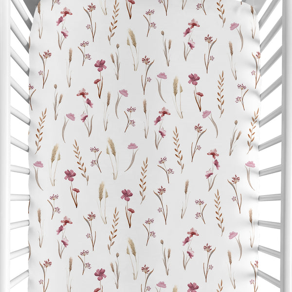 Watercolor Floral Garden Pink Collection Crib Sheet