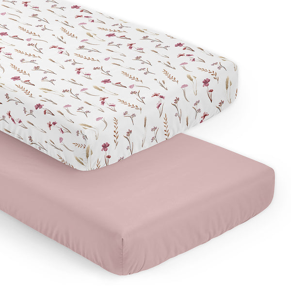 Watercolor Floral Garden Pink Collection 2 Pack Crib Sheets