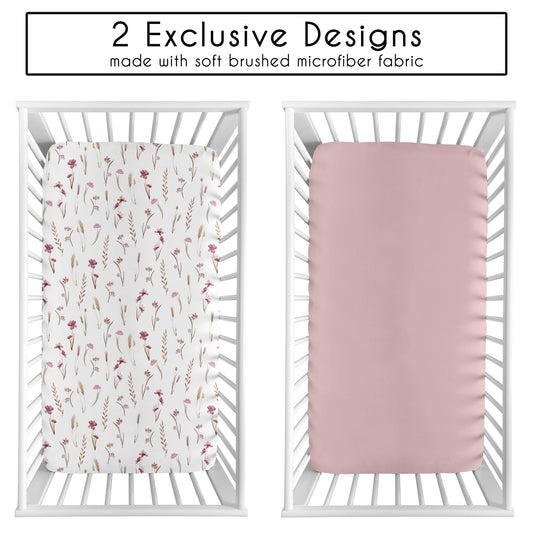 Watercolor Floral Garden Pink Collection 2 Pack Crib Sheets