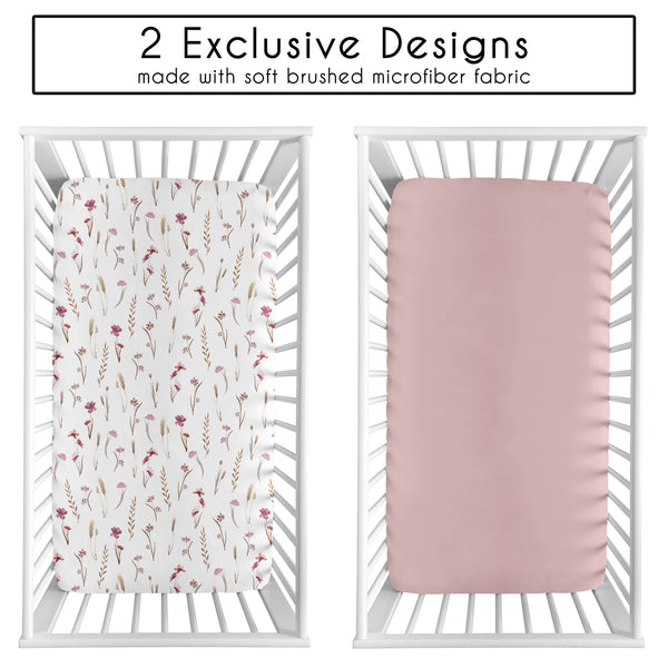 Watercolor Floral Garden Pink Collection 2 Pack Crib Sheets alternate view
