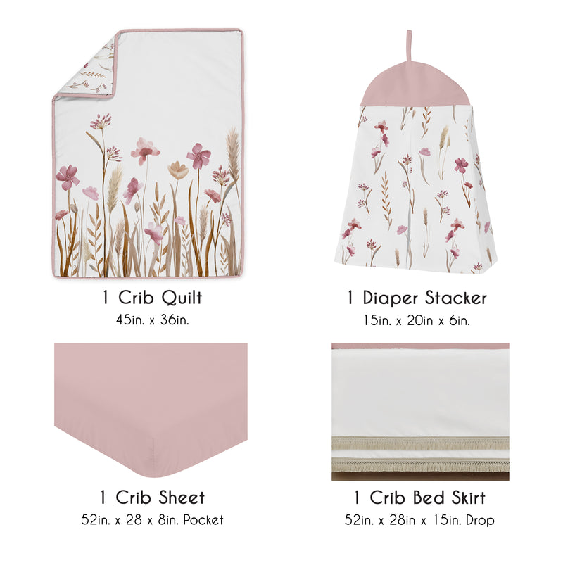 Watercolor Floral Garden Pink Collection 4 Piece Crib Bedding