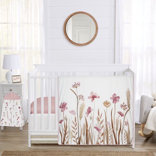 Watercolor Floral Garden Pink Collection 4 Piece Crib Bedding