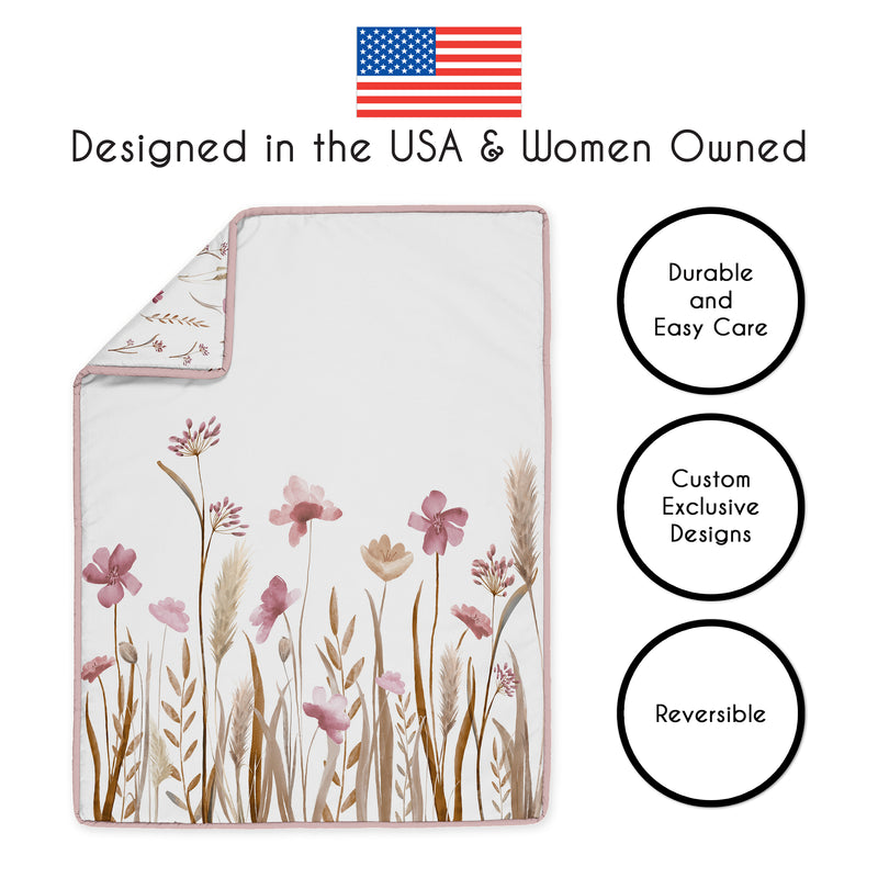 Watercolor Floral Garden Pink Collection 4 Piece Crib Bedding