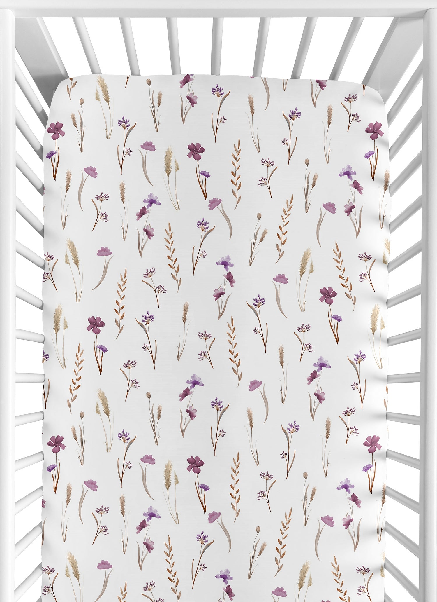 Watercolor Floral Garden Purple Collection Crib Sheet