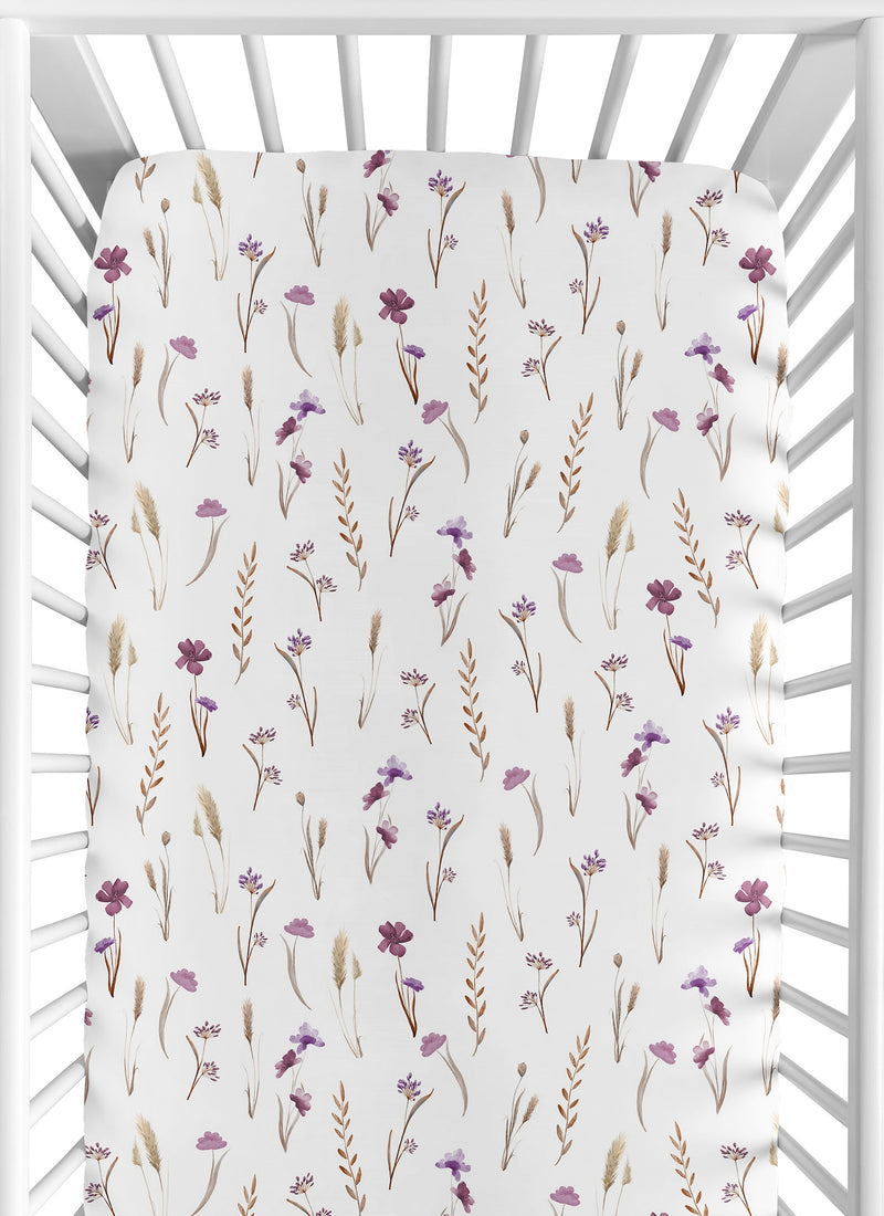 Watercolor Floral Garden Purple Collection Crib Sheet