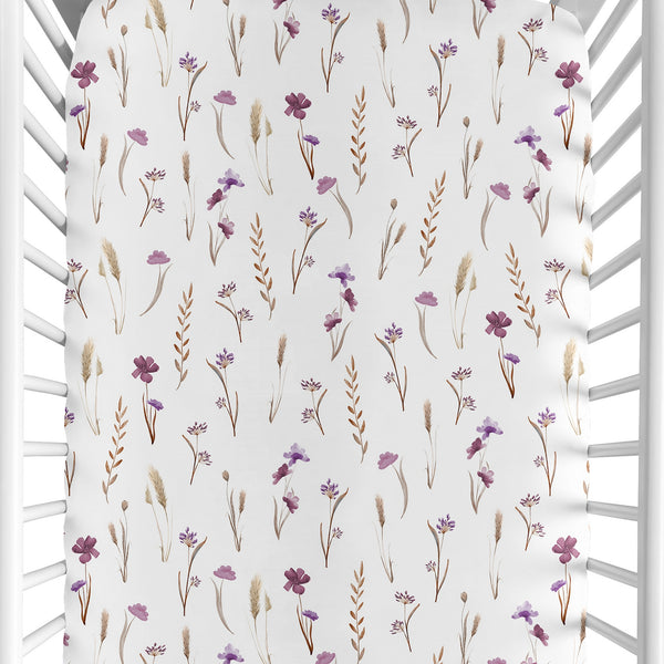 Watercolor Floral Garden Purple Collection Crib Sheet