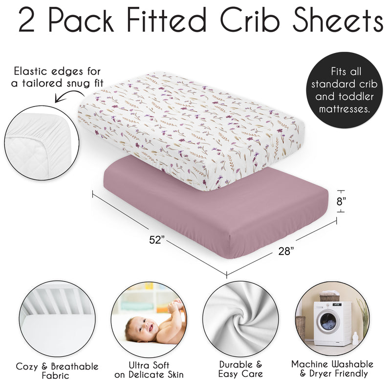 Watercolor Floral Garden Purple Collection 2 Pack Crib Sheets