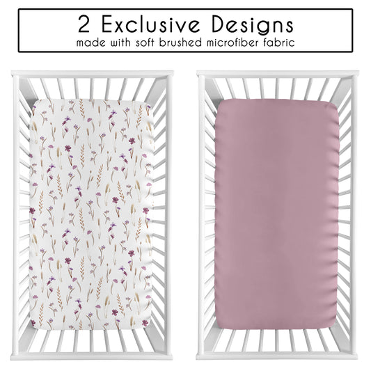 Watercolor Floral Garden Purple Collection 2 Pack Crib Sheets