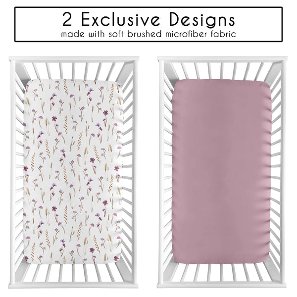 Watercolor Floral Garden Purple Collection 2 Pack Crib Sheets alternate view