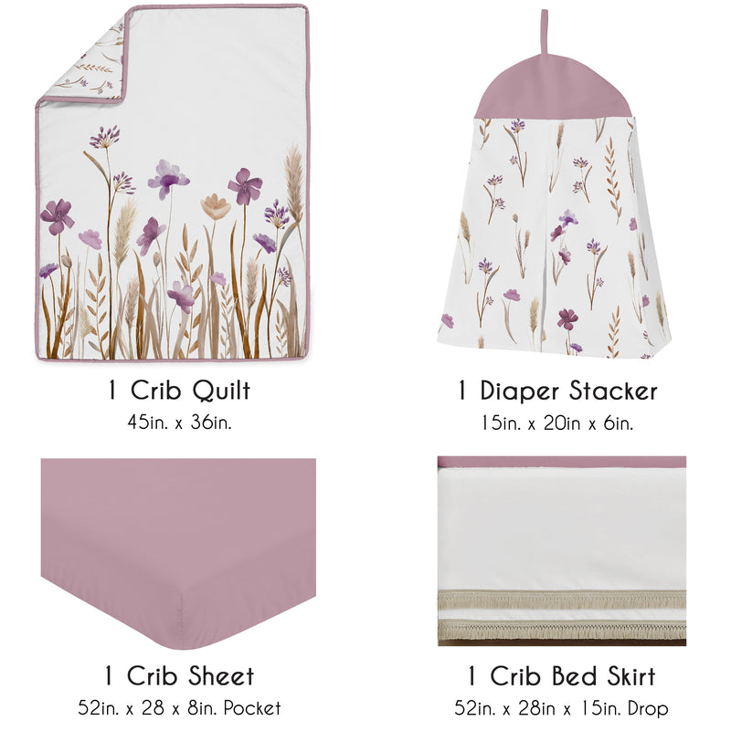 Watercolor Floral Garden Purple Collection 4 Piece Crib Bedding