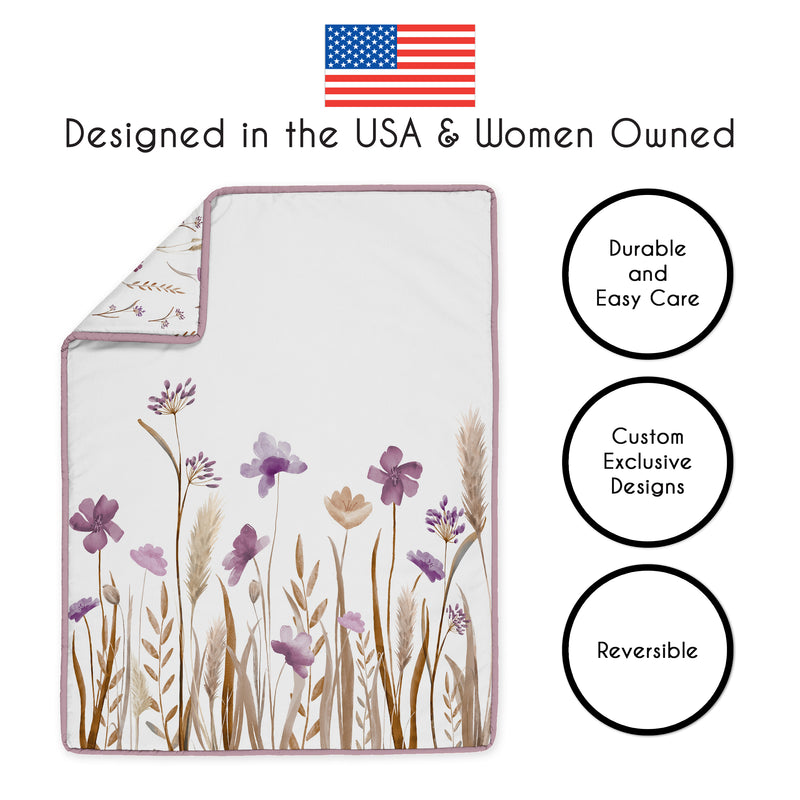 Watercolor Floral Garden Purple Collection 4 Piece Crib Bedding