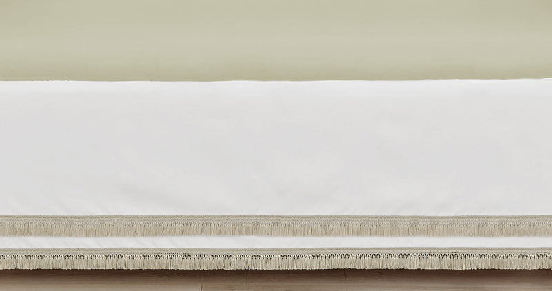 Watercolor Floral Garden Sage Green Collection Solid Ivory and Beige Fringe Crib Bed Skirt